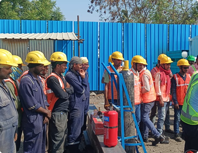Site team wearing helmets and workwear at a construction project